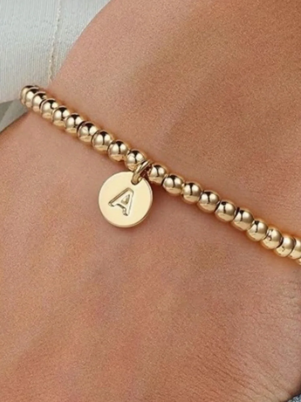 Gold Beaded Initial 'K' Bracelet - Personalized Women's Jewelry